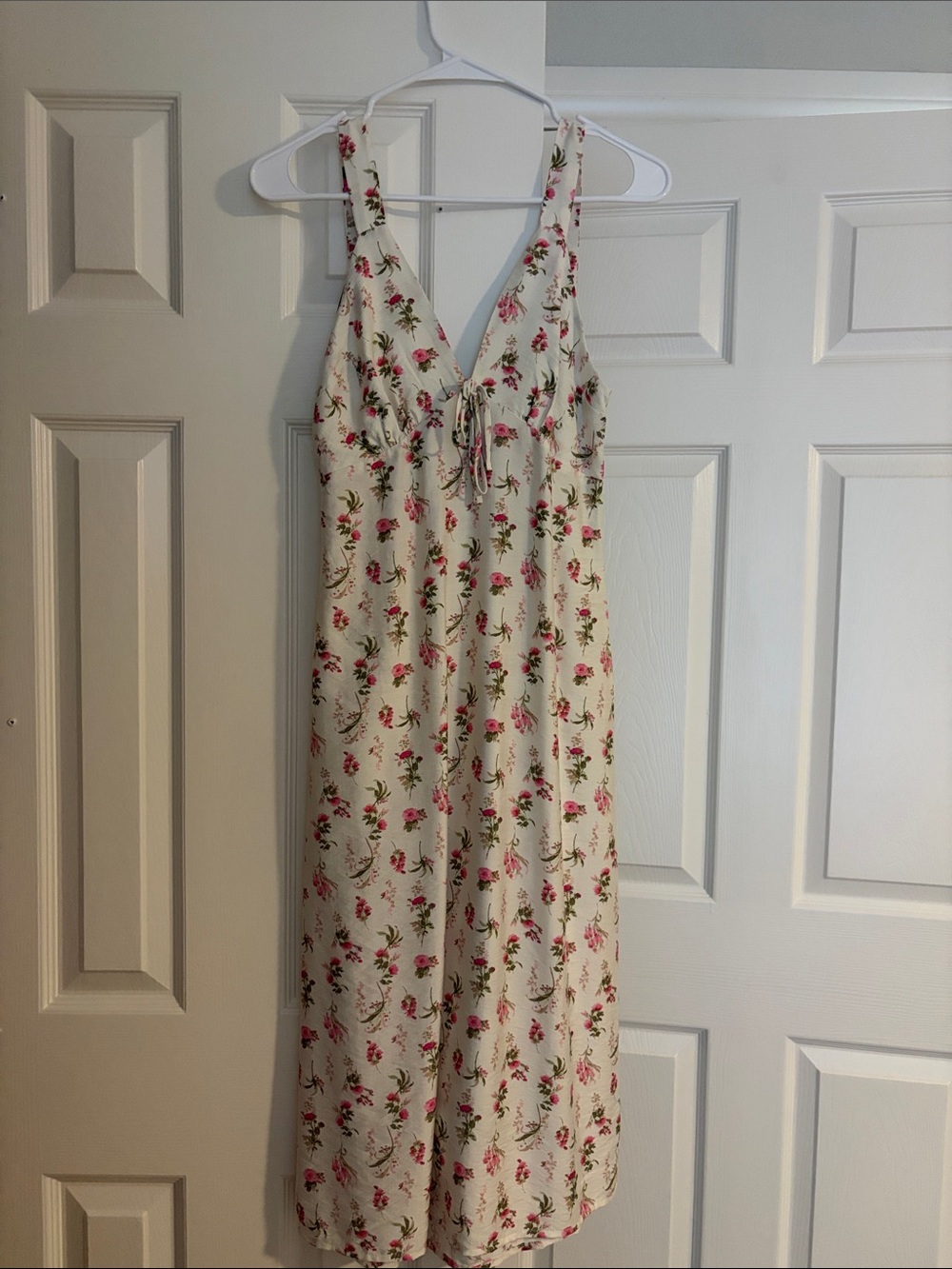 Monteau Cream Maxi Dress with Pink Rose Print